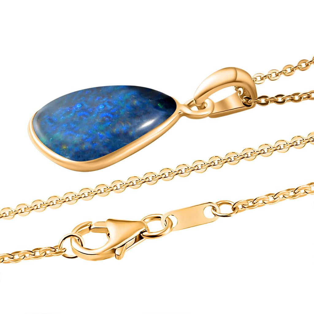 Boulder Opal Triplette-Anhänger mit Kette, 925 Silber vergoldet ca. 4.03 ct