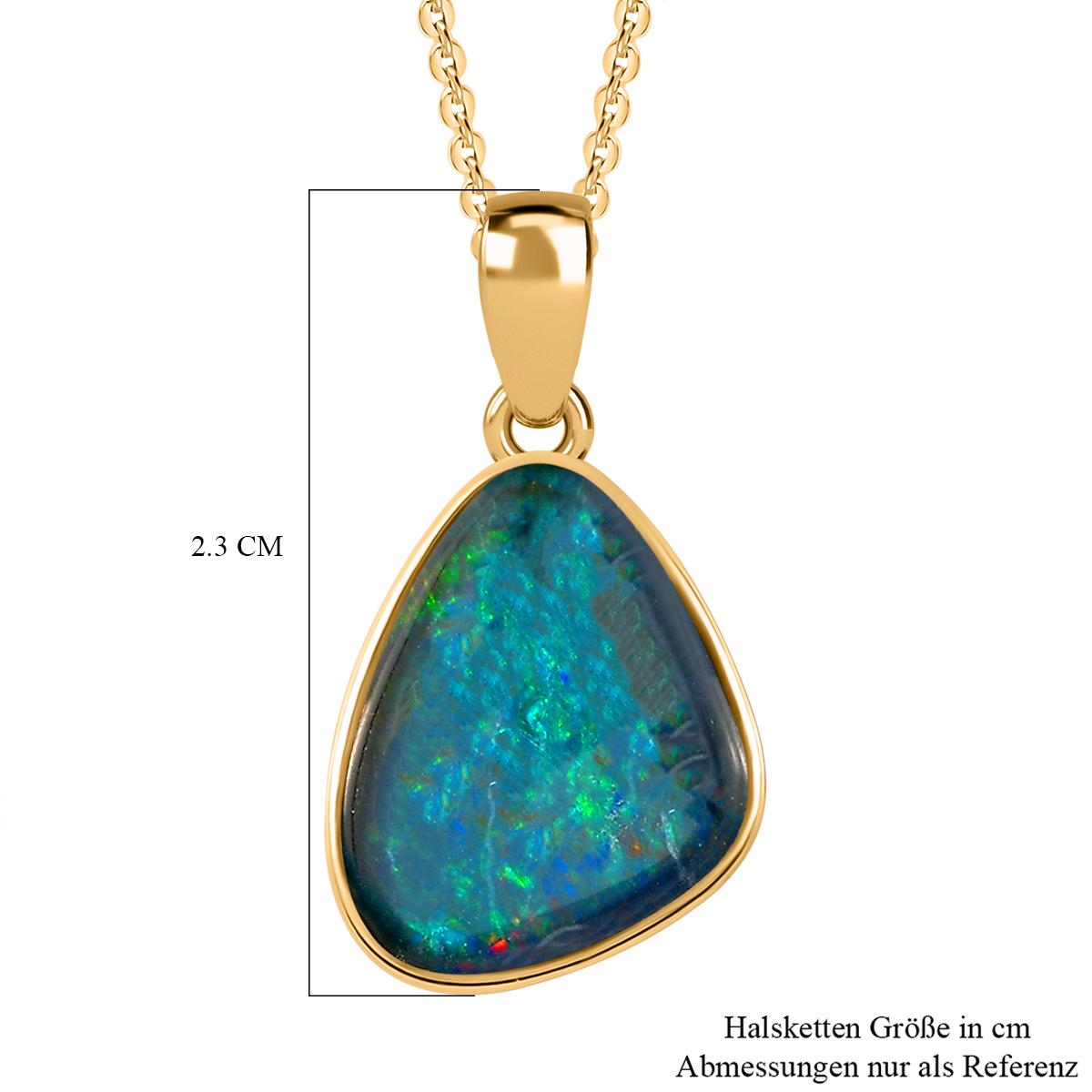 Boulder Opal Triplette-Anhänger mit Kette, 925 Silber vergoldet ca. 4.03 ct