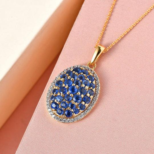 Kaschmir Kyanit-Anhänger mit Kette, 925 Silber Gelbgold Vermeil ca. 3,72 ct