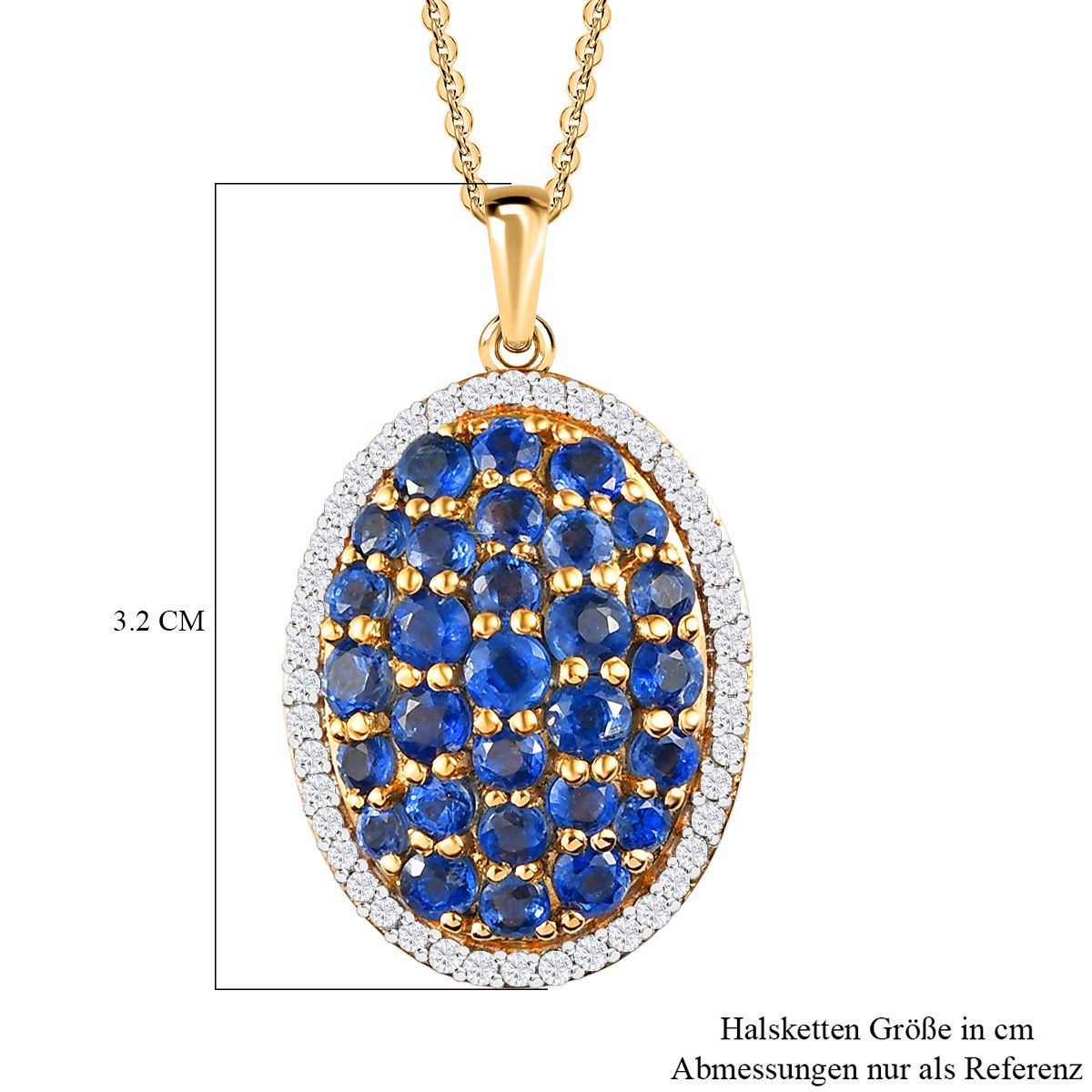 Kaschmir Kyanit-Anhänger mit Kette, 925 Silber Gelbgold Vermeil ca. 3,72 ct
