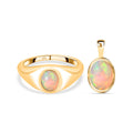 Natürlicher, äthiopischer Welo Opal-Ring und Anhänger, 925 Silber vergoldet ca. 1.15 ct