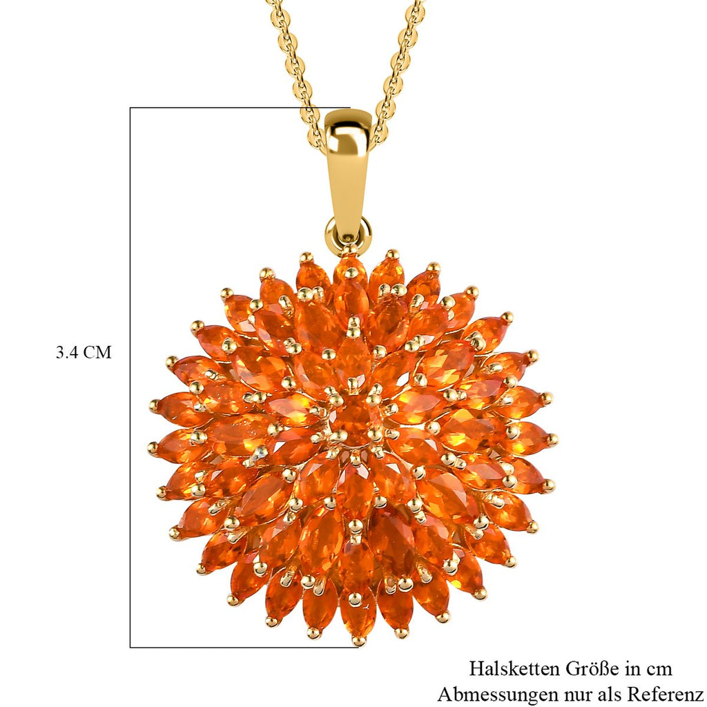 Salamanca Feueropal Anhänger mit Kette, 925 Silber Gelbgold Vermeil ca. 3.67 ct