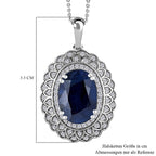 Diffundierter blauer Saphir und weißer Zirkon-Anhänger mit Kette, 925 Silber platiniert ca. 7.45 ct
