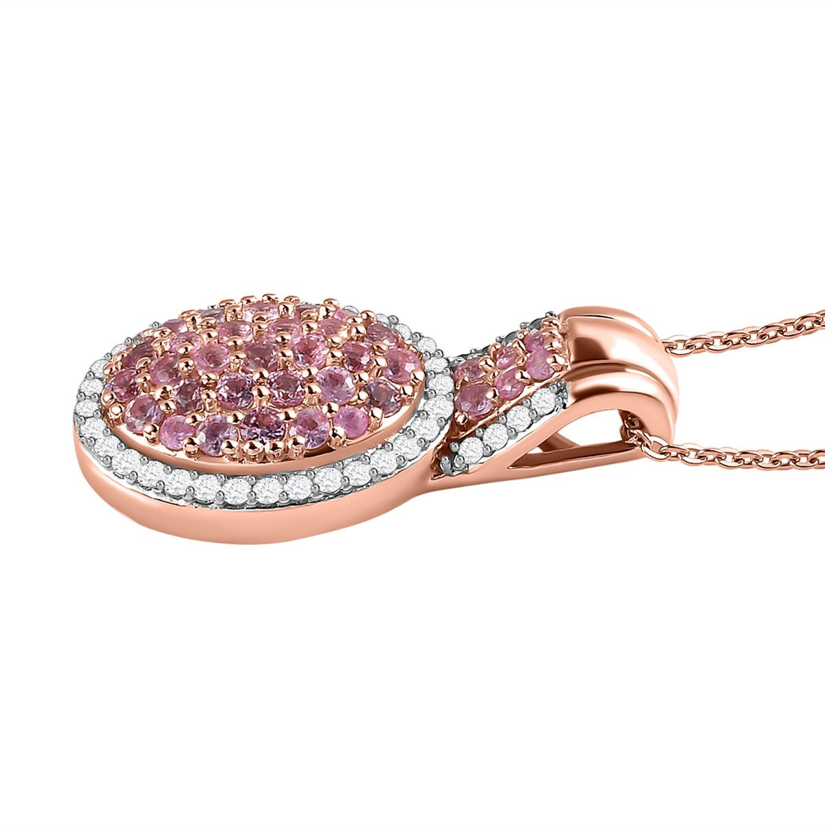 Rosa Saphir Anhänger mit Kette, 925 Silber roségold Vermeil ca. 2.03 ct