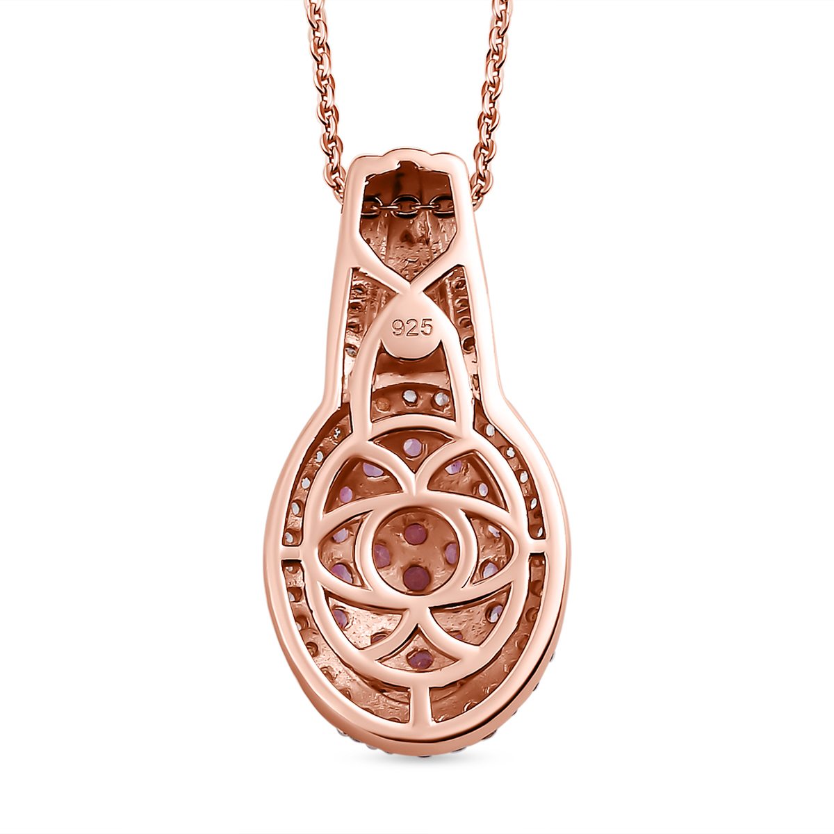 Rosa Saphir Anhänger mit Kette, 925 Silber roségold Vermeil ca. 2.03 ct