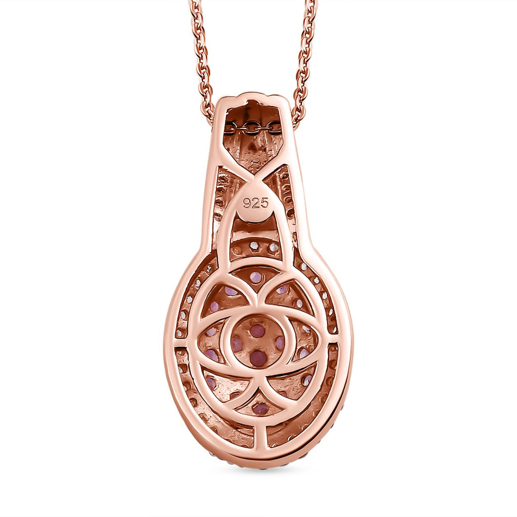 Rosa Saphir Anhänger mit Kette, 925 Silber roségold Vermeil ca. 2.03 ct