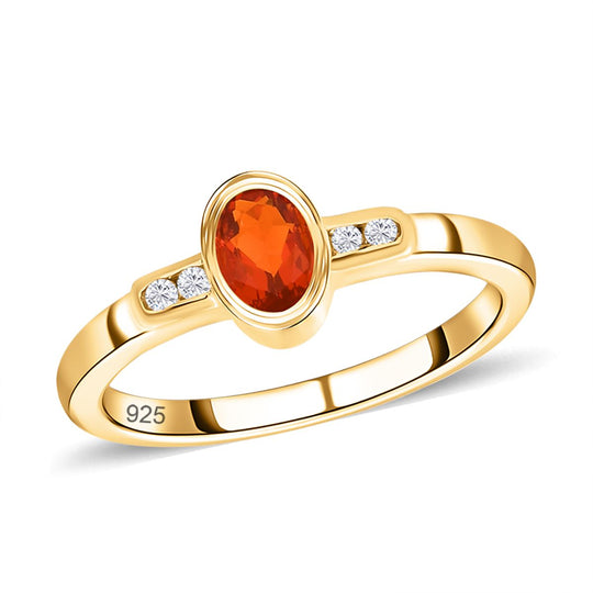 Crimson Feueropal-Ring und Anhänger, 925 Silber vergoldet ca. 0.76 ct