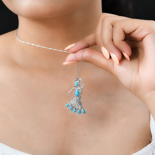 Sleeping Beauty Türkis Anhänger mit Kette, 925 Silber platiniert ca. 1.72 ct