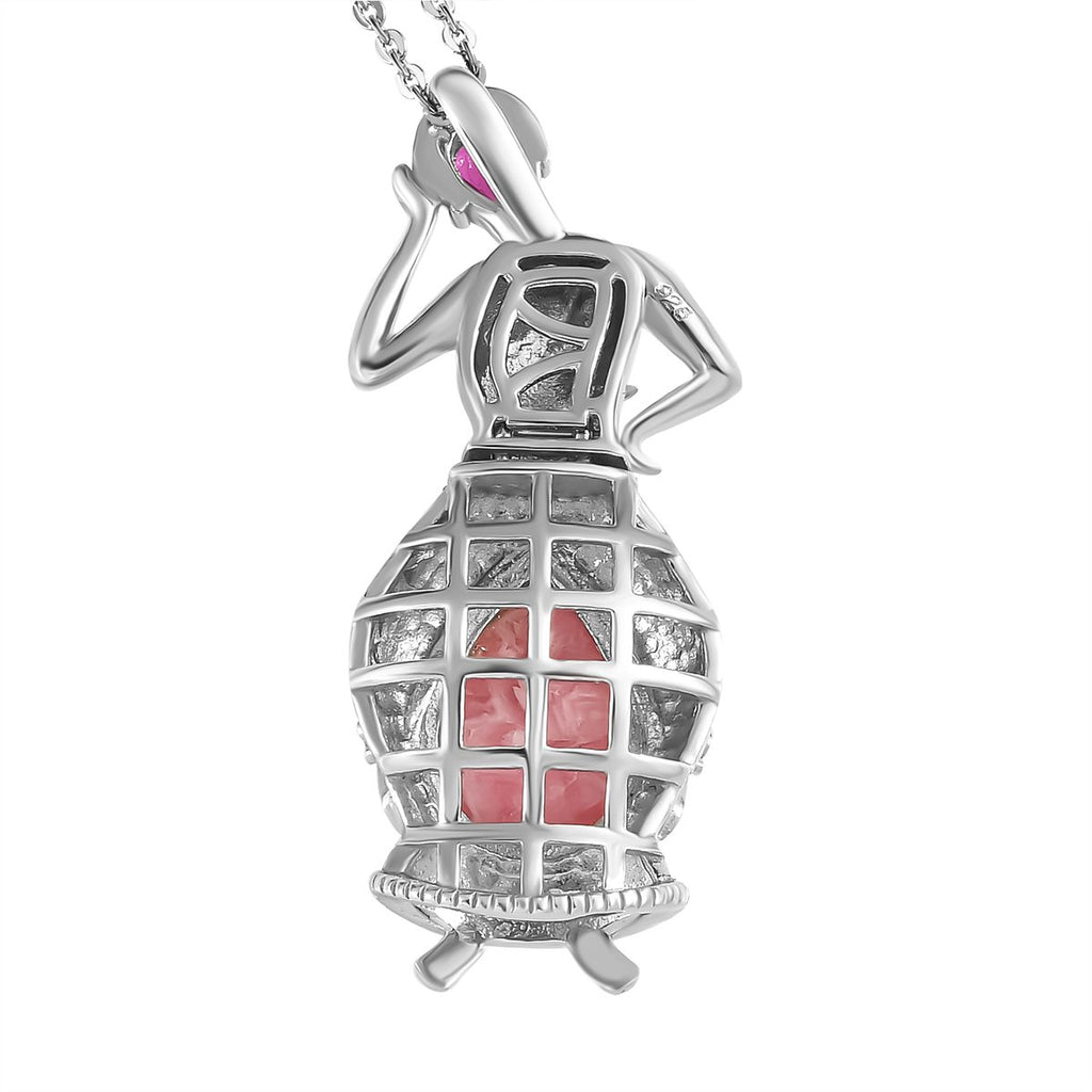 Rhodochrosit und afrikanischer Rubin-Anhänger mit Kette, 925 Silber platiniert ca. 7.39 ct