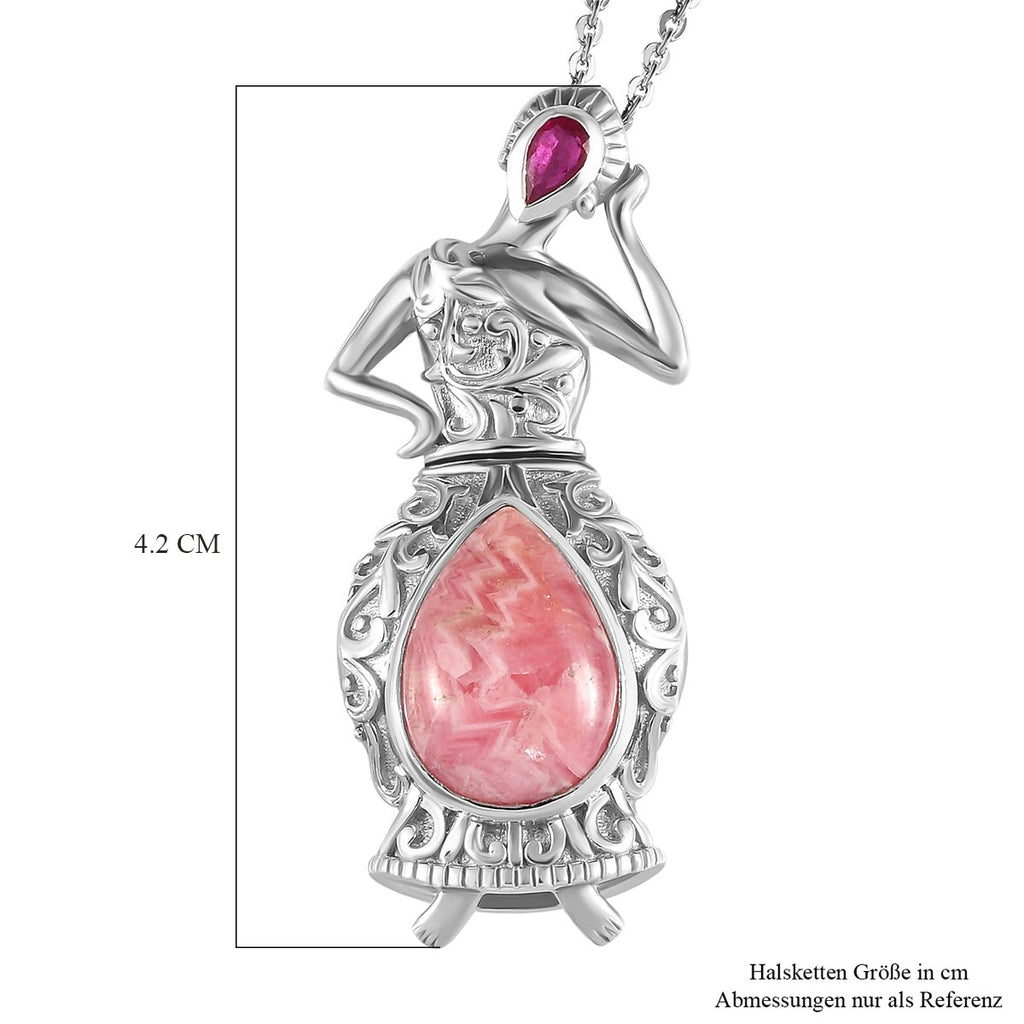 Rhodochrosit und afrikanischer Rubin-Anhänger mit Kette, 925 Silber platiniert ca. 7.39 ct