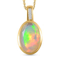 Natürlicher, äthiopischer Welo Opal und weißer Diamant-Anhänger mit Kette, 925 Silber Gelbgold Vermeil ca. 2.10 ct
