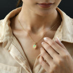 Natürlicher, äthiopischer Welo Opal und weißer Diamant-Anhänger mit Kette, 925 Silber Gelbgold Vermeil ca. 2.10 ct