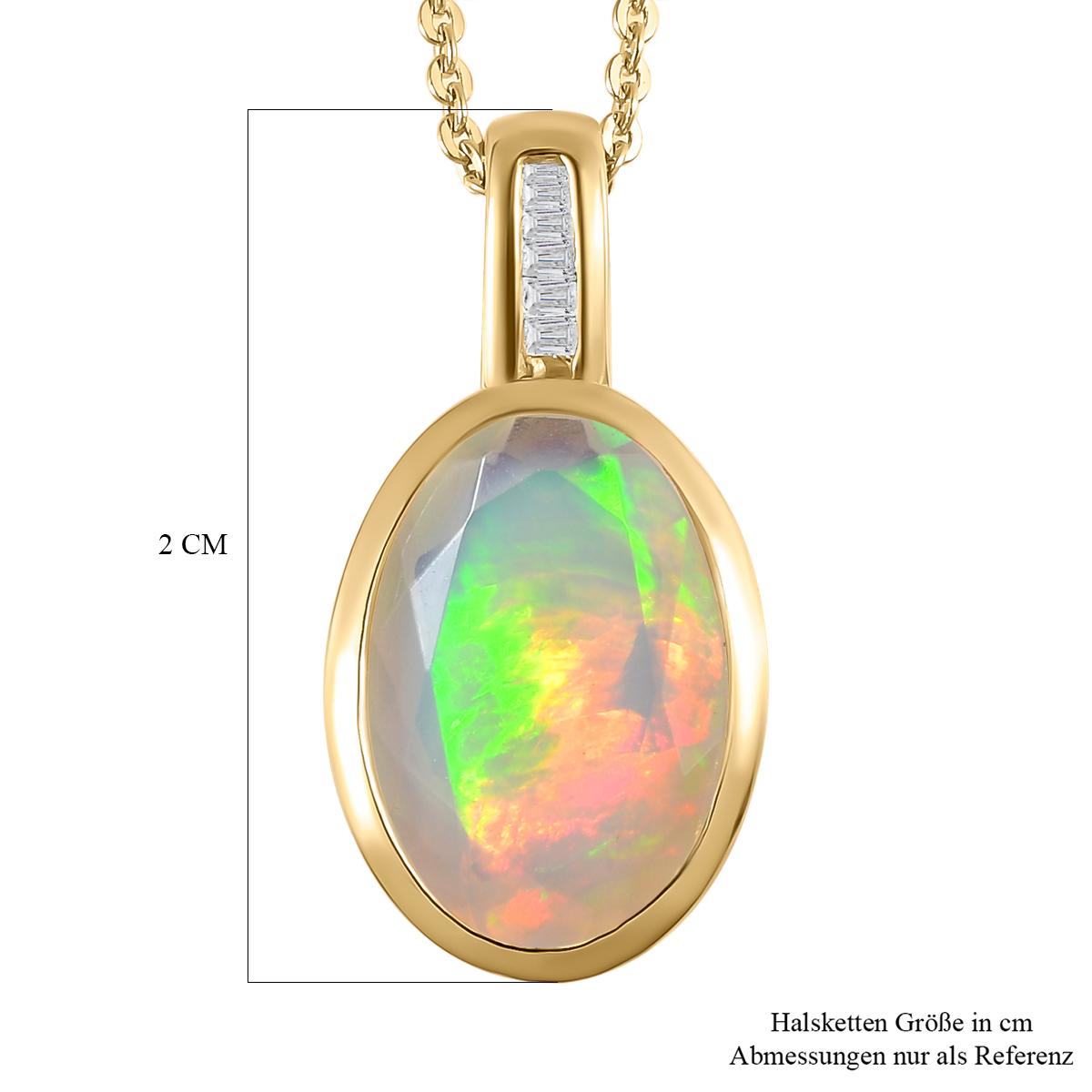 Natürlicher, äthiopischer Welo Opal und weißer Diamant-Anhänger mit Kette, 925 Silber Gelbgold Vermeil ca. 2.10 ct