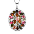 Natürlicher mehrfarbiger Turmalin Anhänger mit Kette, 925 Silber platiniert ca. 8.79 ct