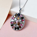 Natürlicher mehrfarbiger Turmalin Anhänger mit Kette, 925 Silber platiniert ca. 8.79 ct