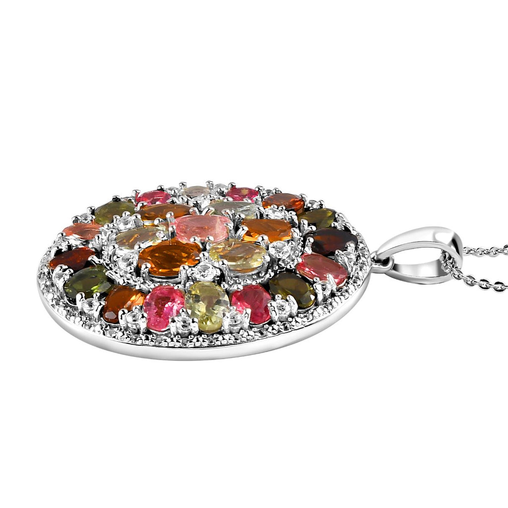 Natürlicher mehrfarbiger Turmalin Anhänger mit Kette, 925 Silber platiniert ca. 8.79 ct