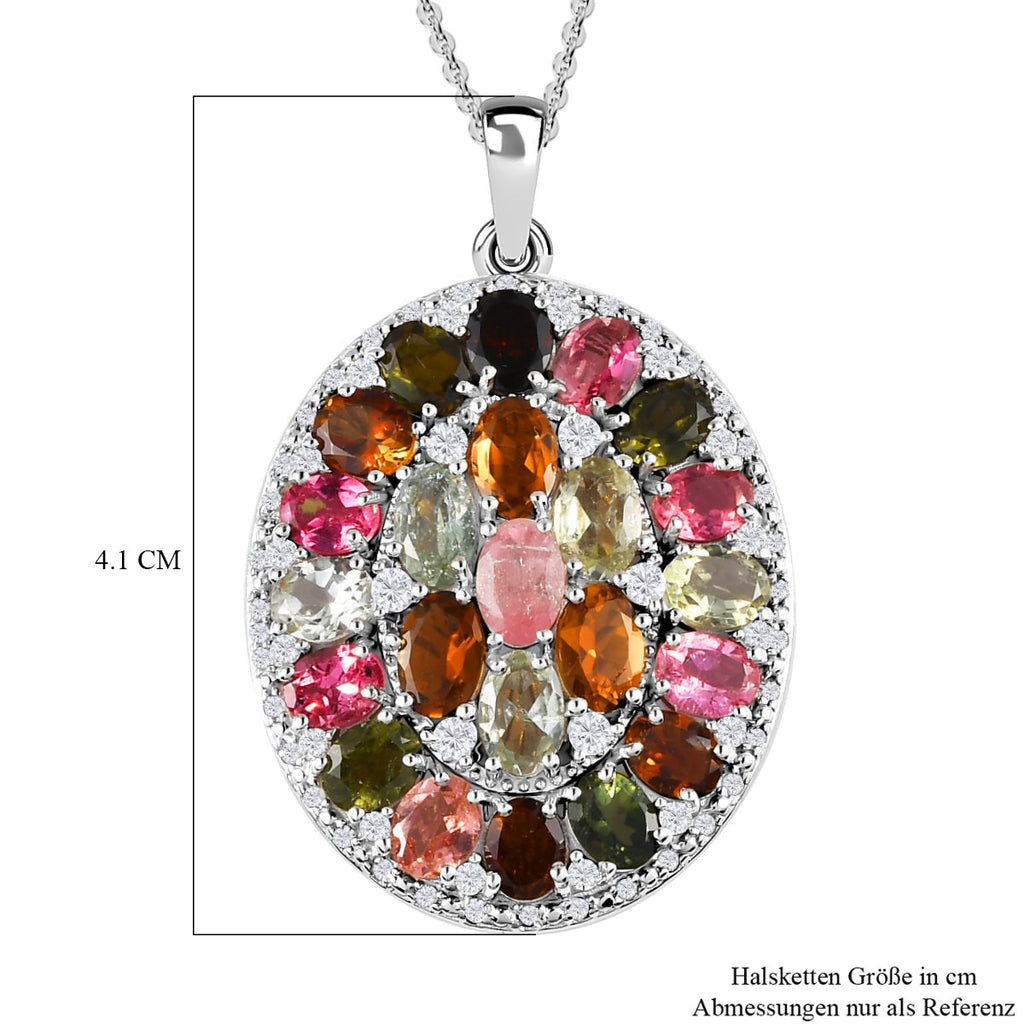 Natürlicher mehrfarbiger Turmalin Anhänger mit Kette, 925 Silber platiniert ca. 8.79 ct