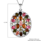 Natürlicher mehrfarbiger Turmalin Anhänger mit Kette, 925 Silber platiniert ca. 8.79 ct