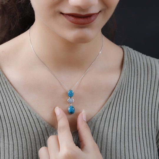 Sierra Nevada Türkis Anhänger mit Kette, 925 Silber platiniert ca. 6.59 ct