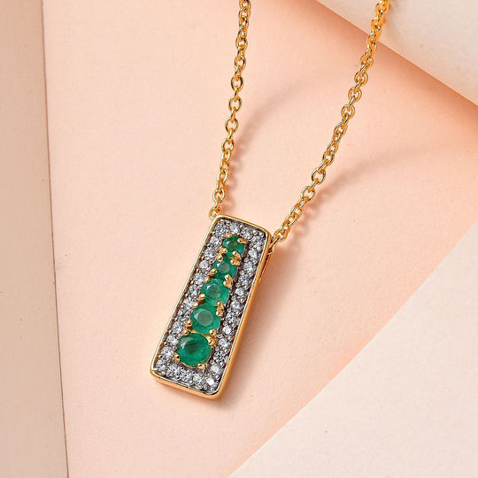 Kagem Sambischer Smaragd Anhänger mit Kette, 925 Silber vergoldet ca. 1.01 ct