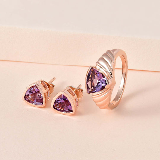 2er Set - Rose De France Amethyst Schmuckset, 925 Silber rosévergoldet, ca. 3.66 ct