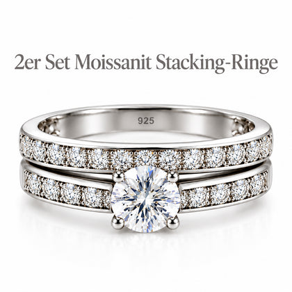 2er-Set Moissanit Stacking-Ringe, 925 Silber platiniert - 1,45 ct.