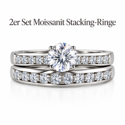 2er-Set Moissanit Stacking-Ringe, 925 Silber platiniert - 1,45 ct.