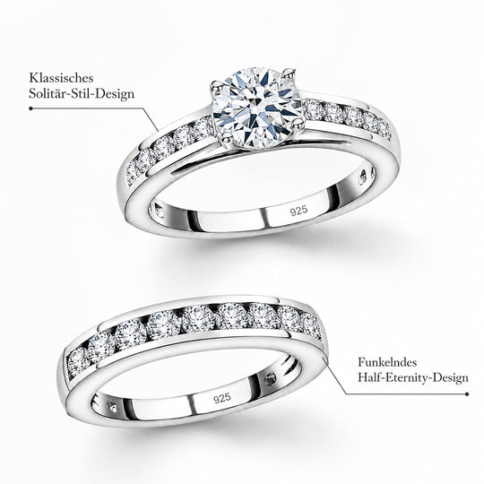 2er-Set Moissanit Stacking-Ringe, 925 Silber platiniert - 1,35 ct.
