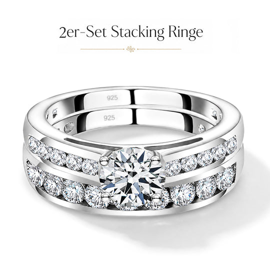 2er-Set Moissanit Stacking-Ringe, 925 Silber platiniert - 1,35 ct.