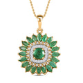 Kagem Sambischer Smaragd Anhänger mit Kette, 925 Silber Gelbgold Vermeil ca. 2.93 ct