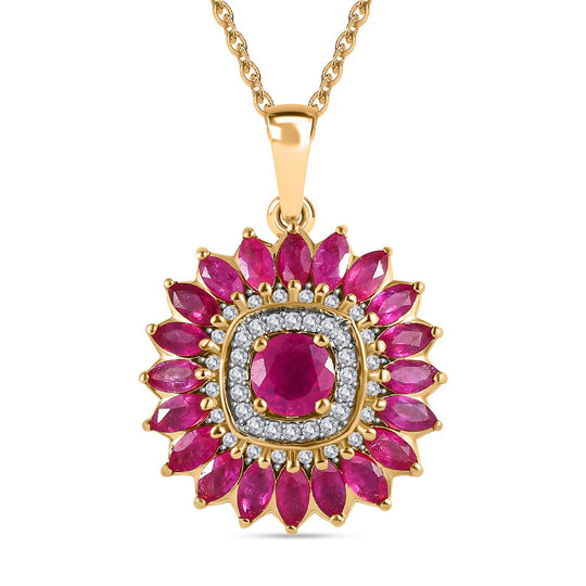 Afrikanischer Rubin (Fissure gefüllt) Anhänger mit Kette, 925 Silber Gelbgold Vermeil ca. 2.93 ct