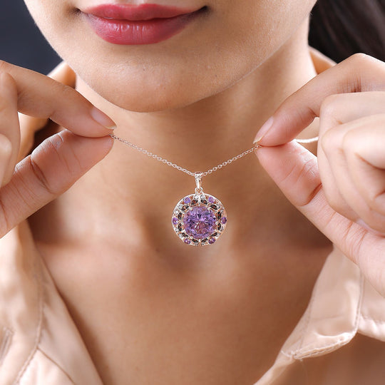 GP Trionfo Kollektion -  AA Rose De France Amethyst, Afrikanischer Amethyst Anhänger mit Kette, 925 Silber Roségold Vermeil, ca. 9.37 ct
