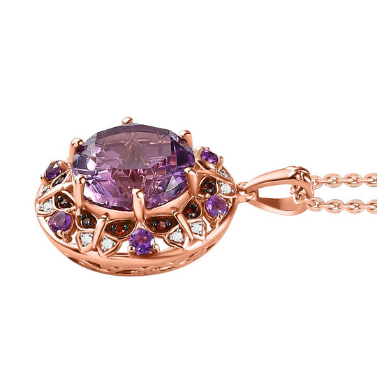 GP Trionfo Kollektion -  AA Rose De France Amethyst, Afrikanischer Amethyst Anhänger mit Kette, 925 Silber Roségold Vermeil, ca. 9.37 ct