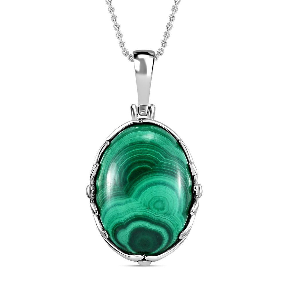 Malachit Anhänger mit Kette, Edelstahl ca. 28.20 ct