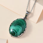Malachit Anhänger mit Kette, Edelstahl ca. 28.20 ct
