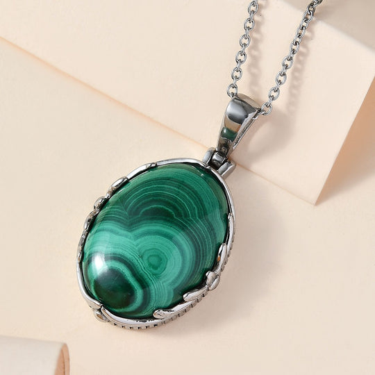 Malachit Anhänger mit Kette, Edelstahl ca. 28.20 ct