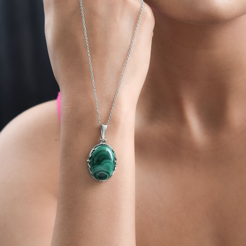 Malachit Anhänger mit Kette, Edelstahl ca. 28.20 ct