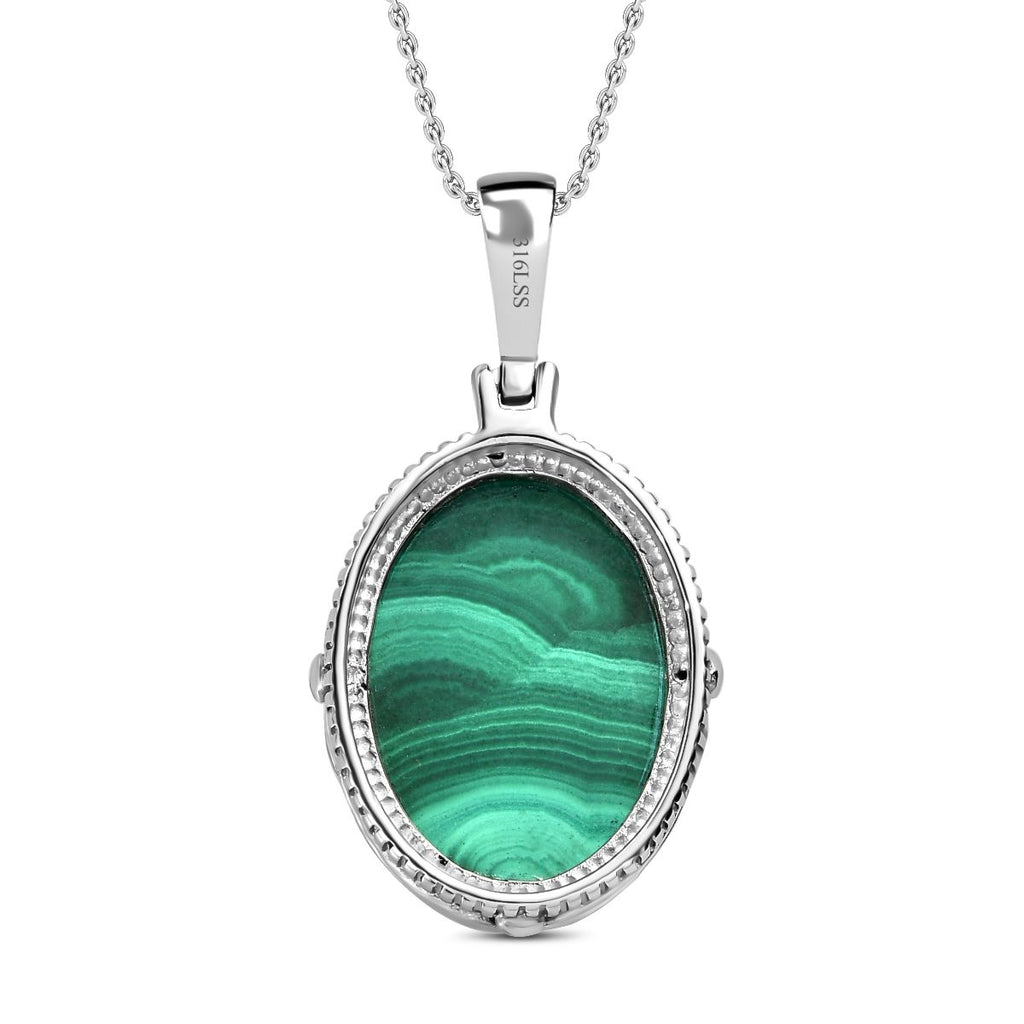 Malachit Anhänger mit Kette, Edelstahl ca. 28.20 ct