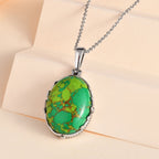 Grünes Türkis Anhänger mit Kette, Edelstahl ca. 25.92 ct