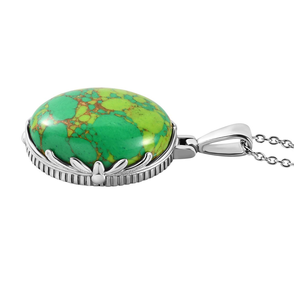 Grünes Türkis Anhänger mit Kette, Edelstahl ca. 25.92 ct