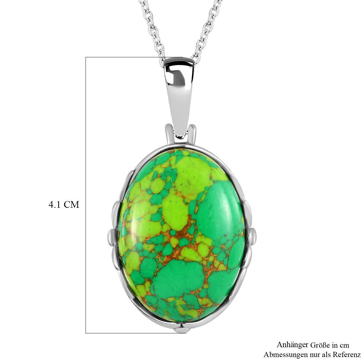Grünes Türkis Anhänger mit Kette, Edelstahl ca. 25.92 ct