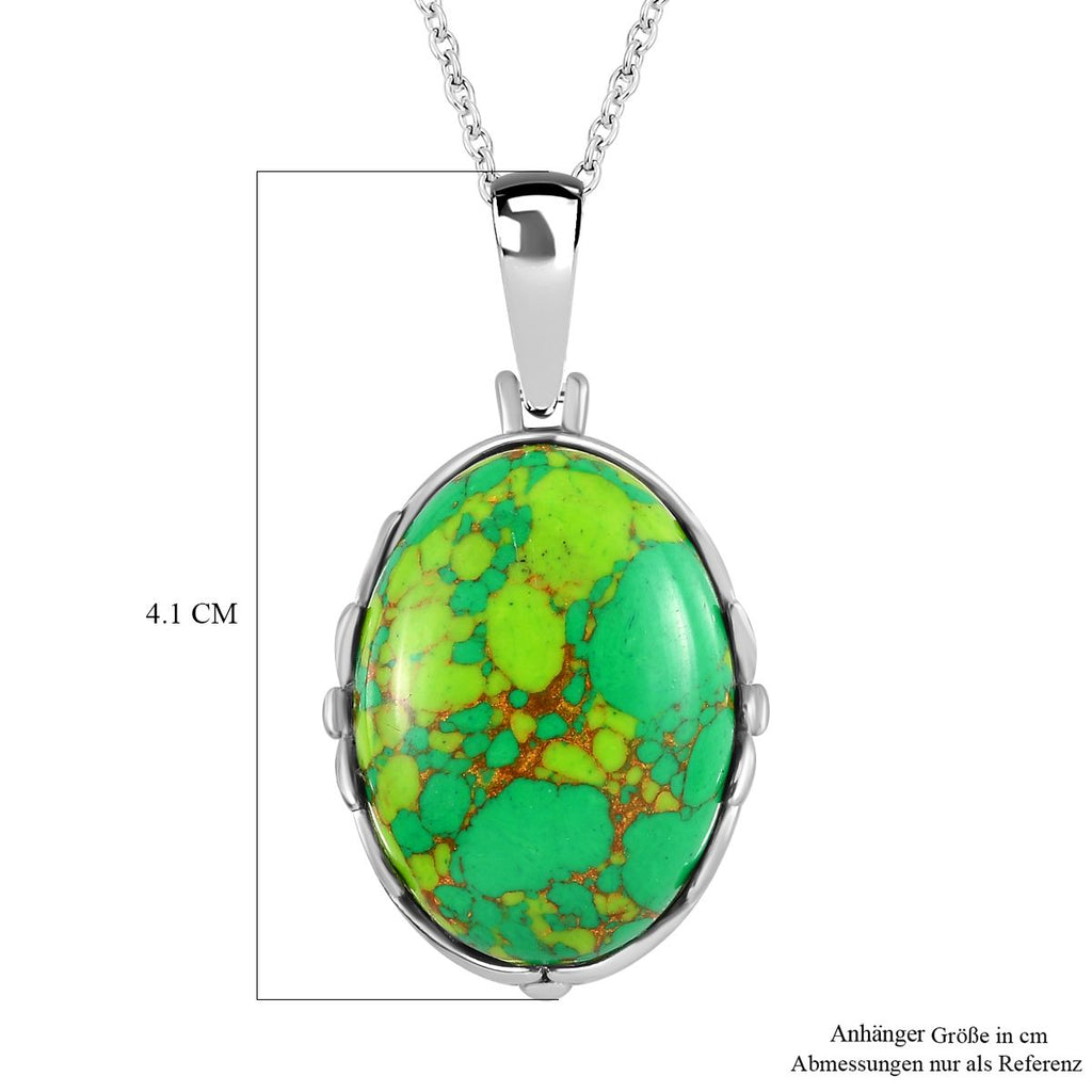 Grünes Türkis Anhänger mit Kette, Edelstahl ca. 25.92 ct