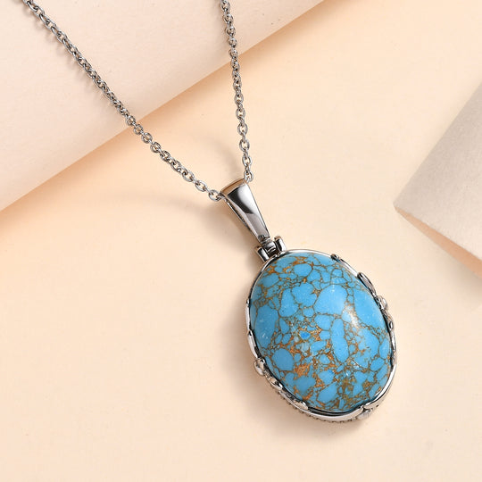 Blaues Türkis Anhänger mit Kette, Edelstahl ca. 19.00 ct