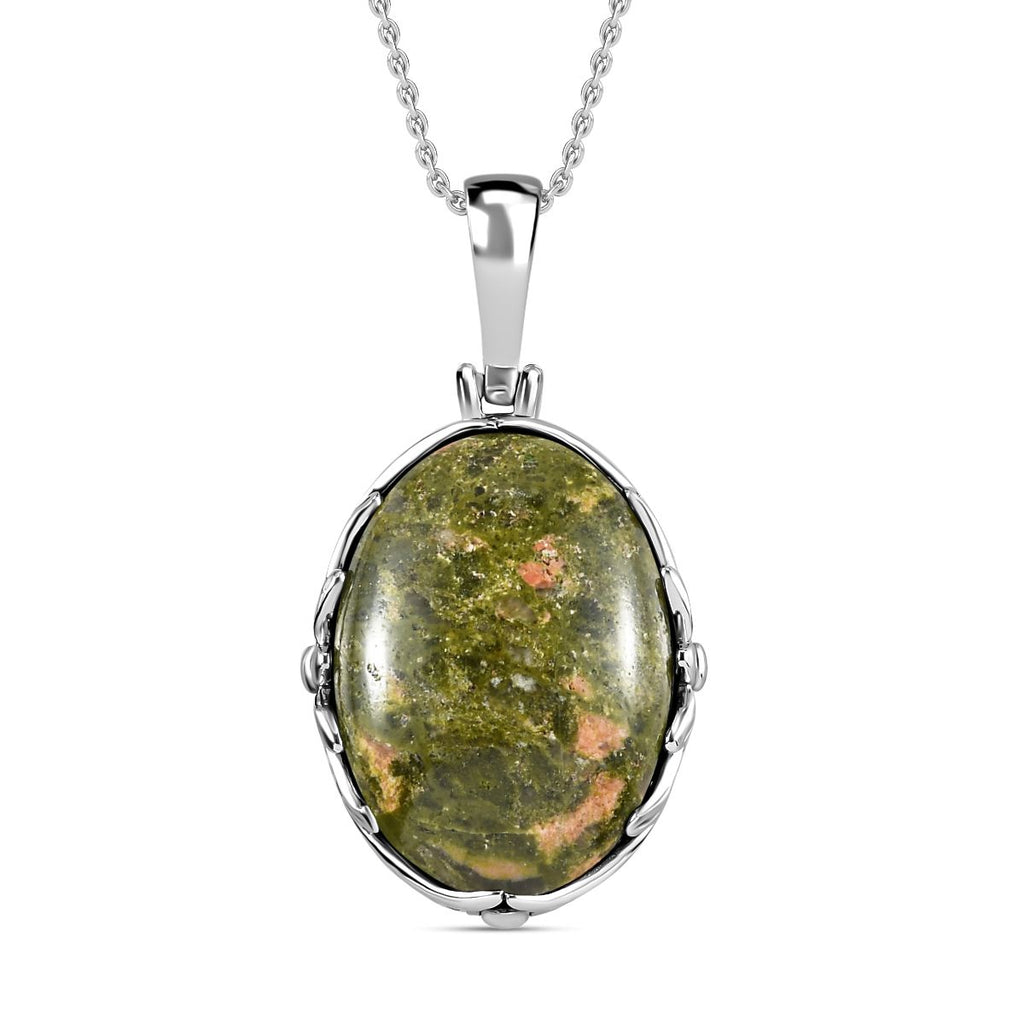 Unakite Anhänger mit Kette, Edelstahl, ca. 25.55 ct
