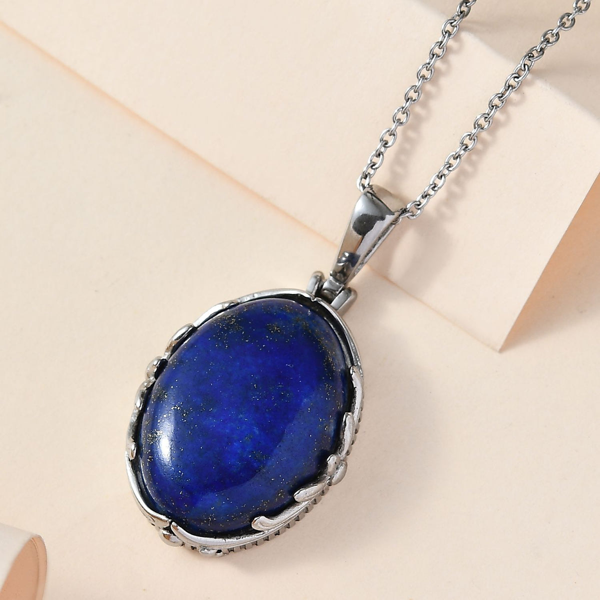 Lapislazuli Anhänger mit Kette, Edelstahl ca. 22.84 ct