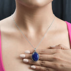 Lapislazuli Anhänger mit Kette, Edelstahl ca. 22.84 ct