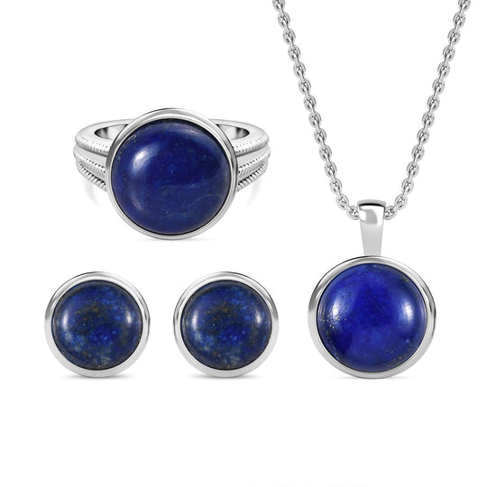 3er Set - Grünes Türkis Anhänger mit Kette (ca. 50 cm), Ring (Größe 21.00) und Ohrstecker Schmuckset, 316L Edelstahl ca. 16.16 ct