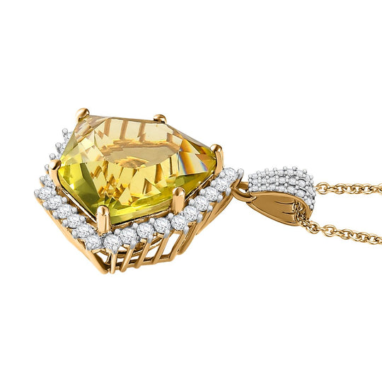 AA Ouro Verde-Quarz, Weißer Zirkon Anhänger mit Kette, 925 Silber vergoldet, ca. 22.25 ct