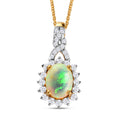 Natürlicher, äthiopischer Opal und weißer Zirkon-Anhänger mit Kette, Silber ca. 1,82 ct