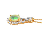 Natürlicher, äthiopischer Opal und weißer Zirkon-Anhänger mit Kette, Silber ca. 1,82 ct